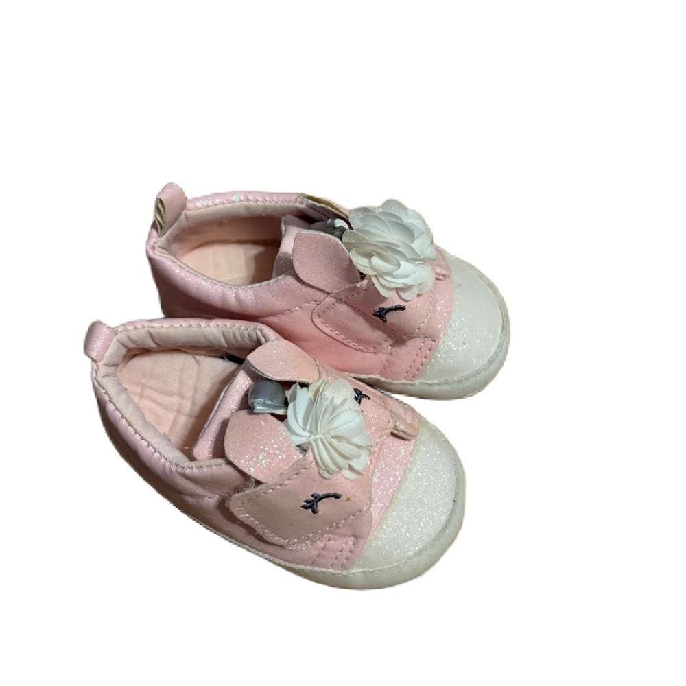 Carter's Pink Unicom White Baby Shoes 3-6 mos Glitter